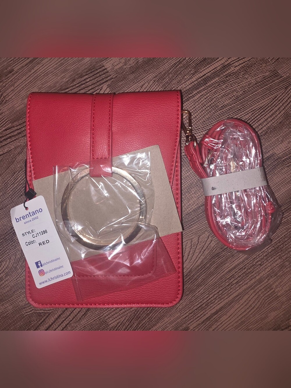 Brentano Red Crossbody Bag with Gold Ring Handle
